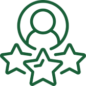 Elem Indian Community Icon of a person above three stars, with one star containing a checkmark, symbolizing customer satisfaction or rating.